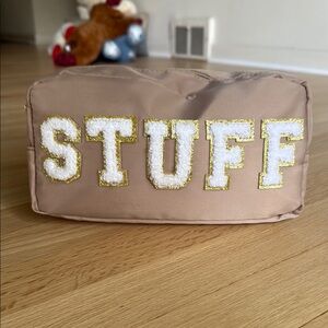 Tan Pouch with 'STUFF' Embroidery